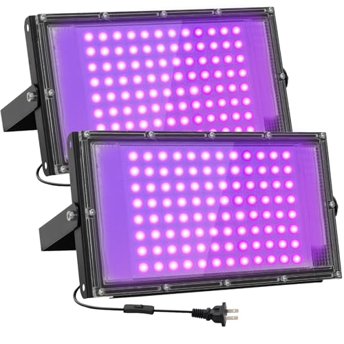 100W LED Black Lights for Glow Party, IP65 Waterproof UV Blacklight Floodlight 395nm Black Light Flood Lights Purple Blacklights Spotlight Fluorescent UV Light Lamp for Halloween Decor (2 Pack) - size: 100W