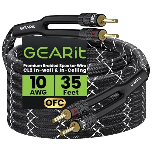 GEARit 10 Gauge OFC Speaker Wire with Banana Plugs, 35 ft, Surround Sound - size: 35 Feet