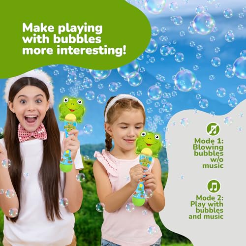 ArtCreativity Frog Bubble Wand - Bubble Toy with Bubbles Refill Solution, Stickers, Music & Lights - Kids Summer Outdoor Activity - Birthday Party Favors - Bubble Blower Machine (Pack of 2) - size: 12 inches x 2 inches x 12 inches (Pack of 2)