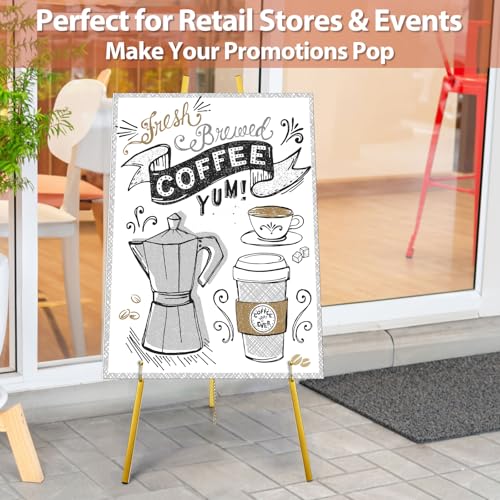 WRINGKIT Gold Easel Stand for Sign, Heavy Duty Art Easel with 4 Tier | Metal Adjustable Display Stand, 42.5'' Height Large Floor Standing Easel for Painting, Poster, Mirror, Welcome Wedding Signs
