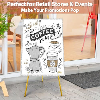 WRINGKIT Gold Easel Stand for Sign, Heavy Duty Art Easel with 4 Tier | Metal Adjustable Display Stand, 42.5'' Height Large Floor Standing Easel for Painting, Poster, Mirror, Welcome Wedding Signs