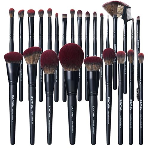 ZAMEL 26Pcs Black labeled Makeup Brushes Set Professional,Full Face ULTRA SOFT Hair Makeup Brush Set Contains large powder Foundation Ultimate Blending Make up Brush set Blush Concealers Eyeshadow - style: 26Pcs Matte Black+Color Box