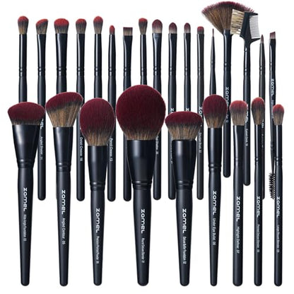 ZAMEL 26Pcs Black labeled Makeup Brushes Set Professional,Full Face ULTRA SOFT Hair Makeup Brush Set Contains large powder Foundation Ultimate Blending Make up Brush set Blush Concealers Eyeshadow - style: 26Pcs Matte Black+Color Box