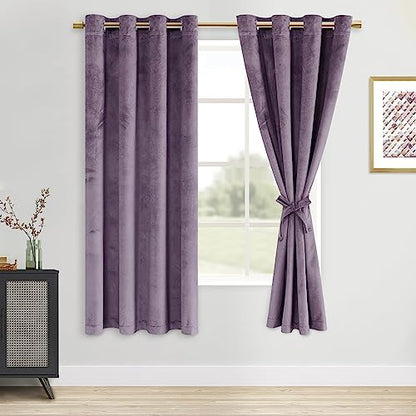 DWCN Velvet Curtains 63 inches Long- Room Darkening Light Blocking Window Drapes for Nursery Bedroom, Living Room, Tieable Solid Grommet Curtains & Drapes, W52 x L63, Lavender, 2 Panels - color: Lavender, size: 52"W x 63"L (Pack of 2)