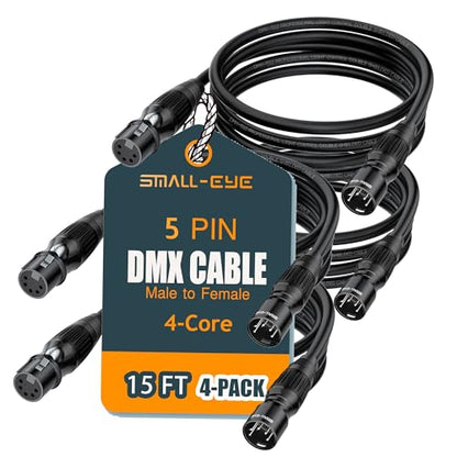 SMALL-EYE 5 Pin DMX Cables 15 ft 4-Pack, 4-Core Male to Female - size: 15 feet -4 Packs