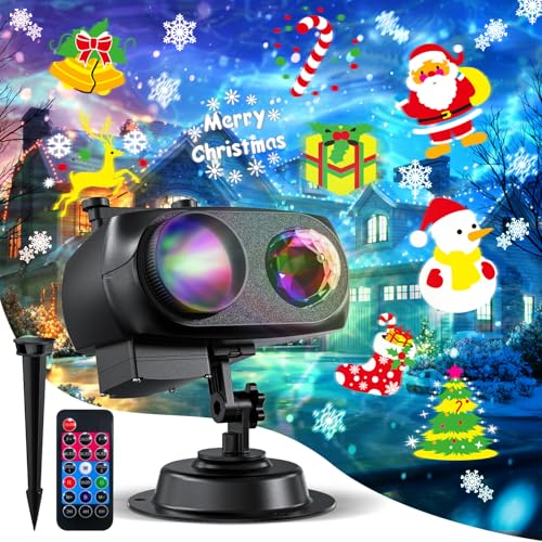 Christmas Projector Lights Outdoor Decorations, Holiday Projector Lights with 10 Slides/80 Patterns/10 Ocean Wave Effects, Waterproof Christmas Light Projector with Remote & Timer for Xmas Party Decor