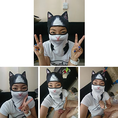 WTACTFUL 3D Animal Ears Balaclava, Breathable Face Mask for Halloween | Stand-Up Ears, Windproof Dustproof, Quick-Dry, No Fade Print, Soft, for Music Festivals Raves Ski Snowboard Moto Party - color: # British Bicolor Cat Meb-18