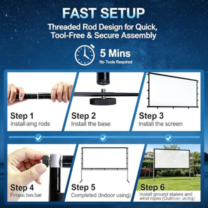 Outdoor Projector Screen with Stand, Portable 16:9 (120-inch) | 4K HD, Wrinkle-Free Display, Washable Fabric, Outdoor Ready, Easy Setup, Carry Bag Included
