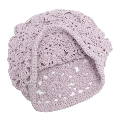 ZLYC Women Cotton Crochet Slouchy Beanie Hat Handmade Knit Summer Skull Cap | Lightweight breathable,boho casual chic look,travel photos festival party,café commute daily wear,beach concert gathering - color: Crochet Purple