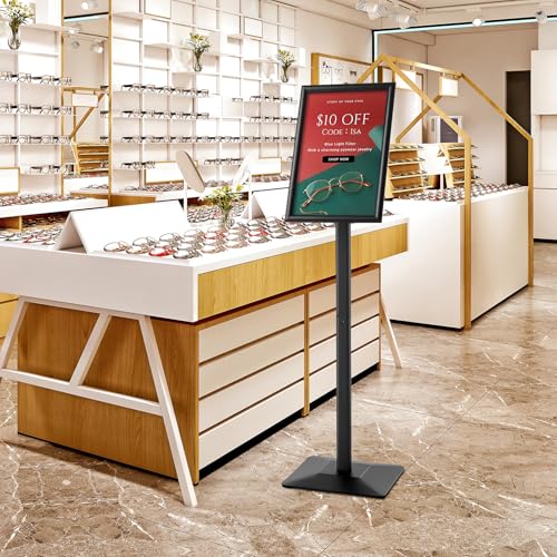YIYO Sign Stand Poster Stand，adjustable heavy duty pedestal Sign Holder Floor Stand，aluminium frame floor standing for display11*17 inch，Black (11*17 Black)