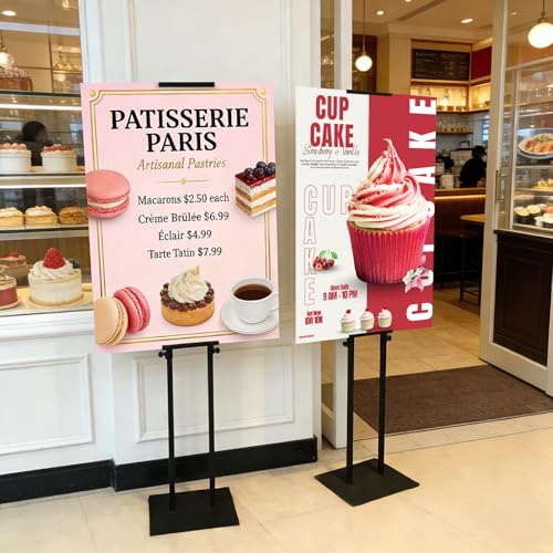 Eocnrhe Heavy Duty Banner Stand with Non-slip Mat Base, Adjustable Pedestal Poster Stand Up to 82 inches, Double Side Show Sign Stand, Connected Show Floor Standing Sign holder for Outdoor Display