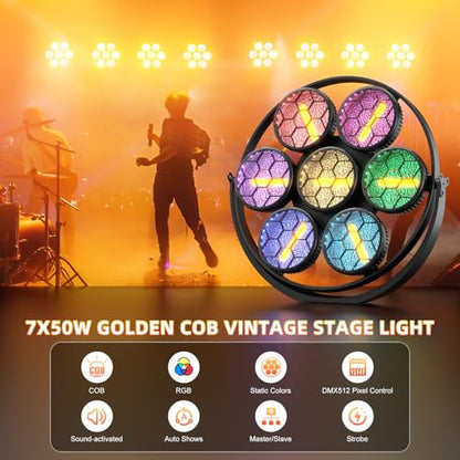 Retro Stage Lights RGB COB 7LED Par Light DMX Control Sound Activated Vintage Wash Par Can Lights for Events Concert Wedding Party Music Live Show Church DJ Birthday