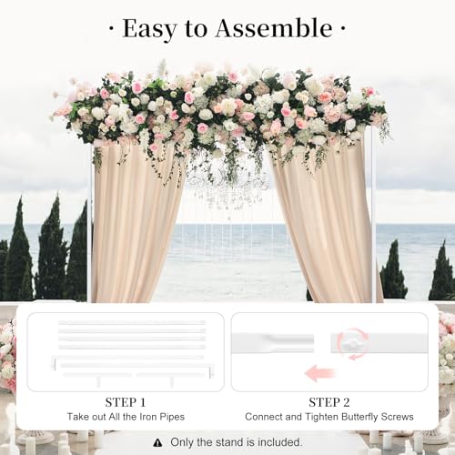 6.6ft Square Metal Backdrop Stand, White Adjustable Height Wedding Arch Frame with Portable Carrying Bag, Telescopic Pipe and Drape Curtain Frame Kit for Wedding Ceremony, Photo Booth Decoration - size: 6.6X6.6FT White