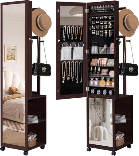 Hzuaneri 8 LEDs Jewelry Cabinet Armoire, 66.9-inch Jewelry Organizer - color: Brown