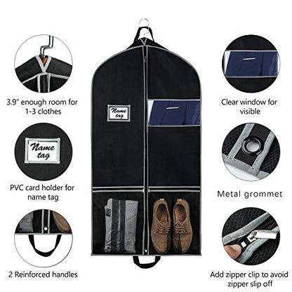 Zilink Suit Bag for Travel & Storage Suit Cover Protector for Closet 43 in | Large Pockets, Carry Handles, Card Holder, Gusseted, Breathable, Garment Bags for Suit Coat Dress, Set of 2