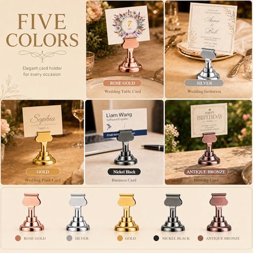 ERYTLLY 16 PK Place Card Holders 1.7 inches Table Card Holder Steel Card Holders for Weddings,Birthdays,Photos, Memo Notes, Restaurants (Silver) - color: Silver