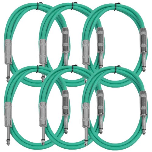 Seismic Audio SASTSX-3Green-6PK 3-Feet TS 1/4-Inch Guitar, Instrument, or Patch Cable, Green - color: Green, size: 3 Foot