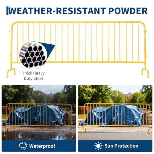 Garvee Interlocking Steel Barricade, 8.5 Ft. Heavy Duty Galvanized Metal Barricade, Interlocking Steel Road Barriers with with Bridge Feet Base, for Crowd Control Event Fencing Indoor/Outdoor, Yellow | Heavy Duty Galvanized Metal Barricade with with Bridg