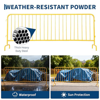 Garvee Interlocking Steel Barricade, 8.5 Ft. Heavy Duty Galvanized Metal Barricade, Interlocking Steel Road Barriers with with Bridge Feet Base, for Crowd Control Event Fencing Indoor/Outdoor, Yellow | Heavy Duty Galvanized Metal Barricade with with Bridg