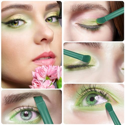 Eye Makeup Brush Set, 6 Pcs Professional Blending Eyeshadow Makeup Brushes for Concealer Eyebrows Eyeliner, Soft Hairs & Wood Handle (green)… - color: green 6pcs