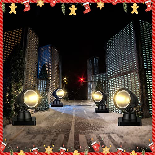 Kingdder Christmas Village Lights Battery Operated LED Mini Spot Light for Christmas Village Accessories Miniature Houses Street Flood displays with Switch(Warm White,2 Set) - color: Warm White