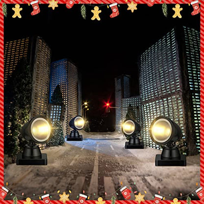 Kingdder Christmas Village Lights Battery Operated LED Mini Spot Light for Christmas Village Accessories Miniature Houses Street Flood displays with Switch(Warm White,2 Set) - color: Warm White