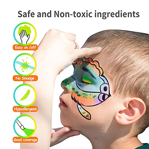 16x10 gm Face Paint Professional Face Painting Kit for Adults with Stencils, Water Based Facepaint One Stroke Split Cake Palette Rainbow Body Paint Party Halloween Makeup Set