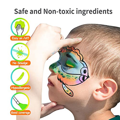 16x10 gm Face Paint Professional Face Painting Kit for Adults with Stencils, Water Based Facepaint One Stroke Split Cake Palette Rainbow Body Paint Party Halloween Makeup Set