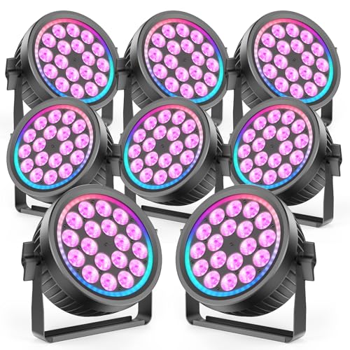 200W Aluminum Cast Fanless & Silent Stage Lights, 4 in 1 RGBW LED Par Lights with Dynamic Aperture, DMX512/Auto/Sound Activated Par Can Uplights for Events Wedding Bar Party Stage - 8Packs - color: 8Packs