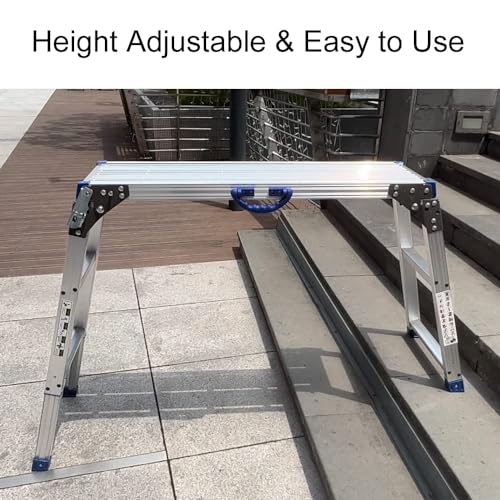 Work Platform 39"x12",50 Gear Adjustable Height 25 to 35 inches Portable Folding Aluminum Step Ladder of Capacity 330 Lbs Heavy Duty | Adjustable Height 25 to 35 inches, Portable Foldable, 330 Lbs Capacity, Heavy Duty,Step Ladder - size: Adjustable 12"(W)