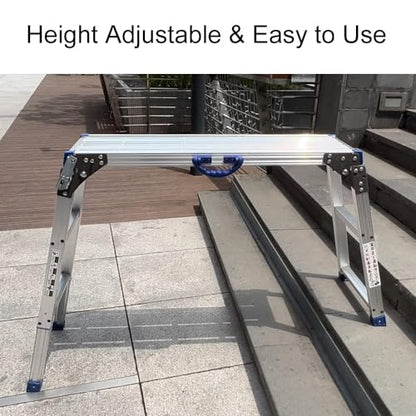 Work Platform 39"x12",50 Gear Adjustable Height 25 to 35 inches Portable Folding Aluminum Step Ladder of Capacity 330 Lbs Heavy Duty | Adjustable Height 25 to 35 inches, Portable Foldable, 330 Lbs Capacity, Heavy Duty,Step Ladder - size: Adjustable 12"(W)