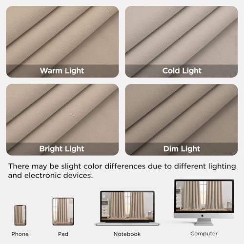 Joydeco 100% Blackout Curtains Velvet Black Out Curtain 96 Inch Drapes - color: Beige, size: 52"W x 96"L (Pack of 2)