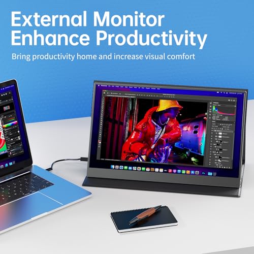 VisionOwl Portable Monitor 15.6 Inch 1080P FHD 85% sRGB Second Screen, USB-C HDMI HDR FreeSync Travel Monitor for Laptop PC MacBook PS5 Xbox, VESA Mountable, with Speakers, Cover Stand, Silver - size: 15.6 inch