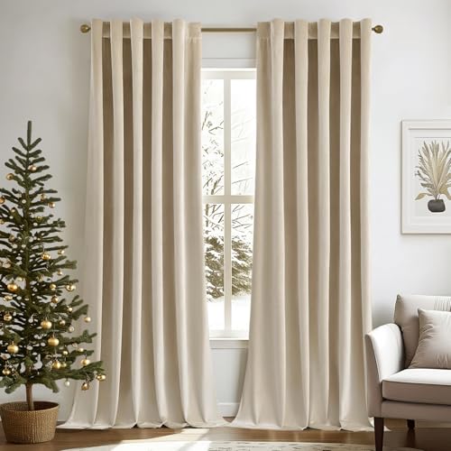 MIULEE Velvet Curtains 52x108 inches 2 Panels Beige Blackout Curtains - color: Beige, size: 52"W x 108"L (Pack of 2)