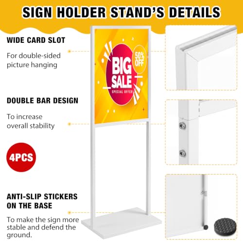 Blulu 4 Pcs Sign Stand Holder, 19.6"x 27.5" Double Sided Metal Wedding Sign Stand, Heavy Duty Floor Standing Poster Holder, Outdoor Banner Stands with Non Slip Mat for Board and Foam Display (White) - color: White