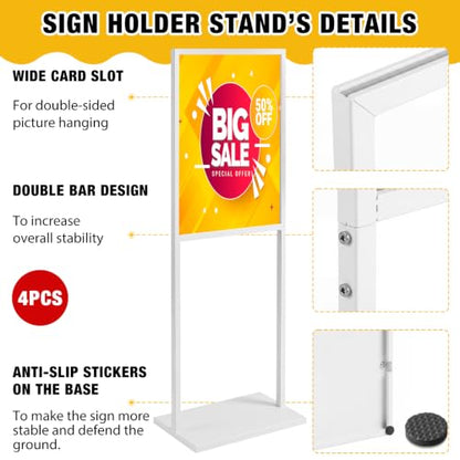 Blulu 4 Pcs Sign Stand Holder, 19.6"x 27.5" Double Sided Metal Wedding Sign Stand, Heavy Duty Floor Standing Poster Holder, Outdoor Banner Stands with Non Slip Mat for Board and Foam Display (White) - color: White