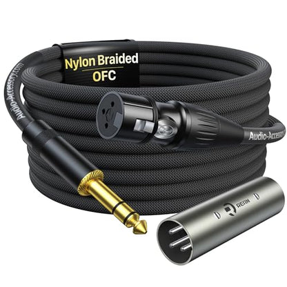 AA AUDIO ACCESSORY XLR Female to 1/4 Cable 6ft with XLR Male to Male Adapter Bundle, Rean Connectors from Neutrik, Kevlar-Reinforced Nylon Braided TRS Cable, Balanced Quarter Inch Cord - size: 6ft, style: XLR Female to 1/4 & XLR Adapter