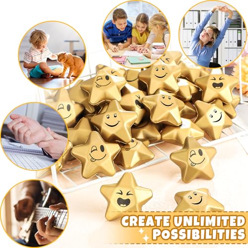 Deekin 36 Pcs Star Stress Balls Foam Relief Toys Bulk,Novelty,1.6 Inch | Mini Star Squeeze, Portable Pocket Size, Anxiety, Perfect Teacher Incentives, Office Stress Relief & Party Favor Supplies - size: 1.6 Inch, style: Novelty