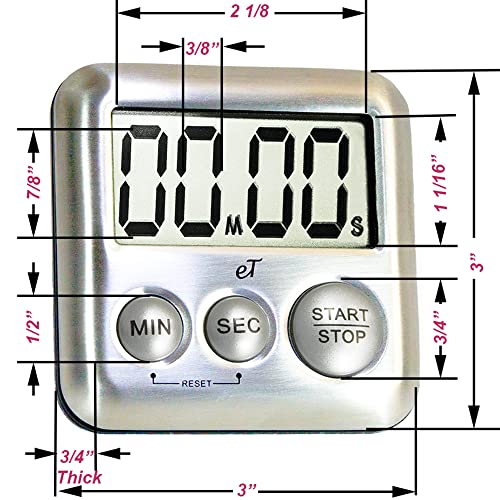 Elegant Digital Kitchen Timer Stainless Steel - Loud Alarm - Model Silver - color: Silver 6-pack