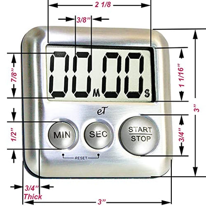 Elegant Digital Kitchen Timer Stainless Steel - Loud Alarm - Model Silver - color: Silver 6-pack