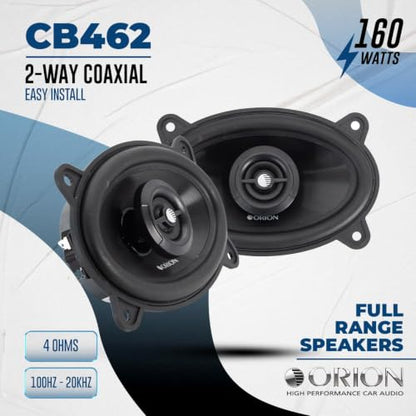 ORION Cobalt CB462 4x6 2-Way Coaxial Car Speakers, 160W Pair | Full Range Audio, Polypropylene Cone, Butyl Rubber Surround, Easy Installation - style: 4x6" 160 Watts