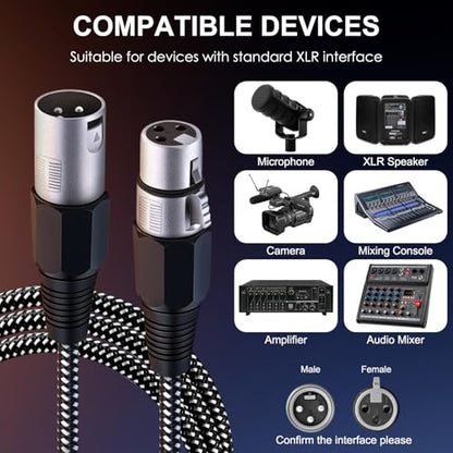 XLR Cable 3 FT/4 Pack, Microphone Cable 3 Pin Nylong Braided Balanced XLR Male to Female Heavy Duty Mic Patch Cords (Pure Copper Conductors) - size: 3FT