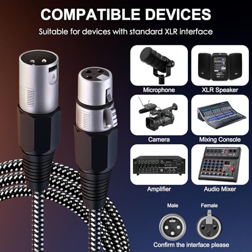 XLR Cable 30 FT, Microphone Cable 3 Pin Nylong Braided Balanced XLR Male to Female Heavy Duty Mic Patch Cords (Pure Copper Conductors) - size: 30FT