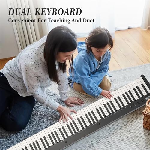 GarveeLife 88 Key Keyboard Piano, Full-Size Electric Keyboard Piano for Beginners, Portable Electric Piano with Sustain Pedal, Headphones, Handbag, Bluetooth, USB MIDI - style: without Stand