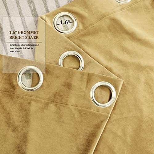 BULBUL Velvet Gold Curtains 72 inch Length- Living Room Blackout Thermal Window Drapes Darkening Decor Grommet Curtains for Bedroom Set of 2 Panels | Bedroom Room Decor,Luxury Elegant Modern,Thermal Insulation,Window Drapes,Darkening,UV rays,Privacy,Set o