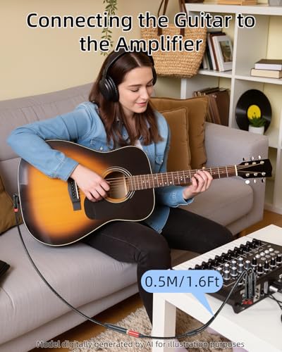 Guitar Cable 1/4 inch TRS Stereo to Right Angle Dual 1/4 inch TS Mono Insert Cable,Stereo Y Splitter Cable,6.35mm TRS Male to 90 Degree Dual 6.35mm TS Male Audio Cord(1.64FT/0.5M) - style: 6.35 TRS to 90 Dual 6.35 TS(1.64FT/0.5M)
