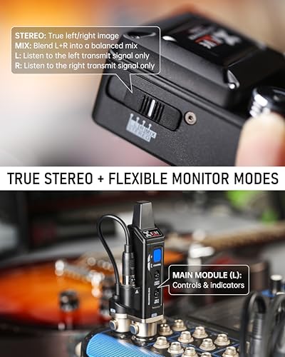 Xvive U45D True Stereo Wireless in-Ear Monitor System, 4 Monitoring Modes Stereo/L/R/Mix, 5.8GHz IEM for Musicians, Bands, Worship Teams, Dual XLR Inputs, Less Than 5ms Latency