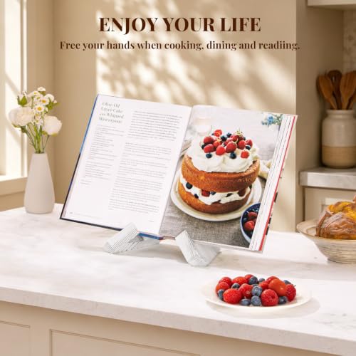 PUERSI Cookbook Stand for Kitchen, Recipe Book Holder for Kitchen Counter | Wooden Cookbook Holder, Rustic Cook Book Holder Stand - Farmhouse White - 1 Set - color: Farmhouse White