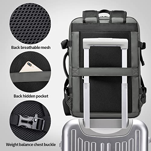 BANGE 35L Carry on Backpack,Travel Backpack for Women Men Airline Approved Gym Backpack Waterproof Business Laptop Daypack… - color: Grey, size: 35L(expansion)