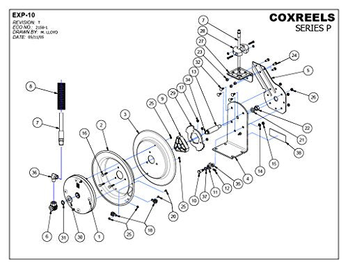 Coxreels P-LP-125 Low Pressure Retractable Air/Water Hose Reel: 1/4" I.D., 25' Hose Capacity, with Hose, 300 PSI, Made in USA - size: 1/4", style: 25'